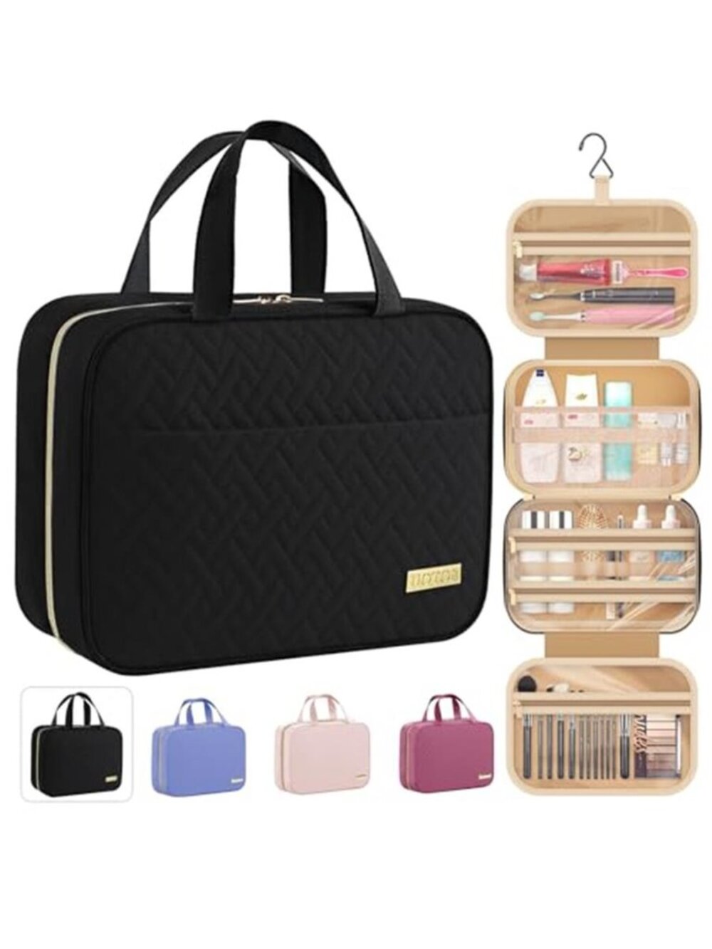 Hanging Travel Toiletry Bag Women Essentials Black | Big Compartment